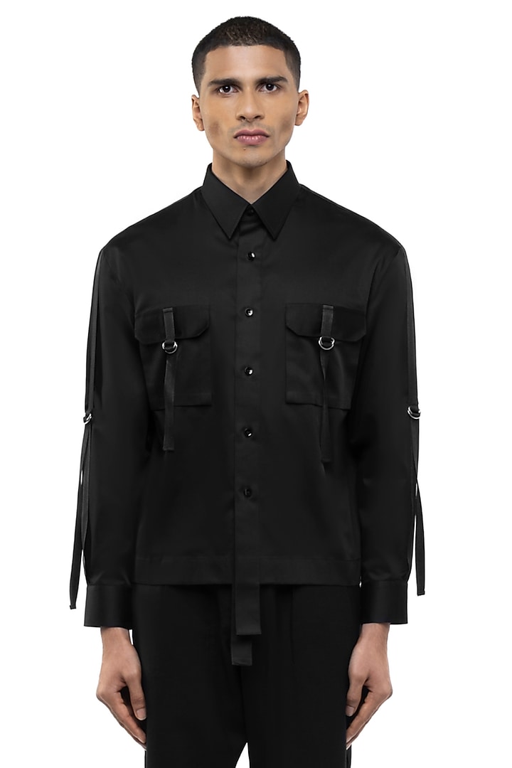 Black Giza Cotton Party Wear Shirt by SDS by KUSHAL SHAH at Pernia's Pop Up Shop