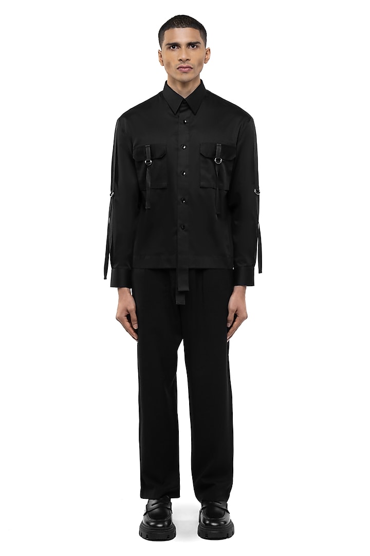 Black Giza Cotton Party Wear Shirt by SDS by KUSHAL SHAH at Pernia's Pop Up Shop
