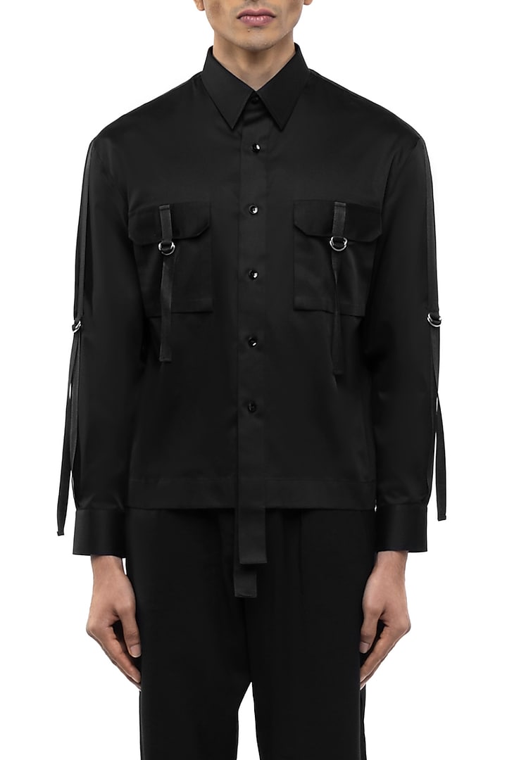 Black Giza Cotton Party Wear Shirt by SDS by KUSHAL SHAH at Pernia's Pop Up Shop