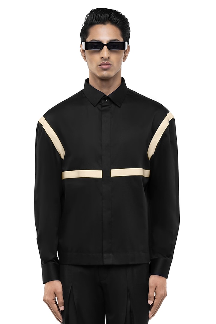 Black Giza Cotton Party Wear Shirt by SDS by KUSHAL SHAH at Pernia's Pop Up Shop