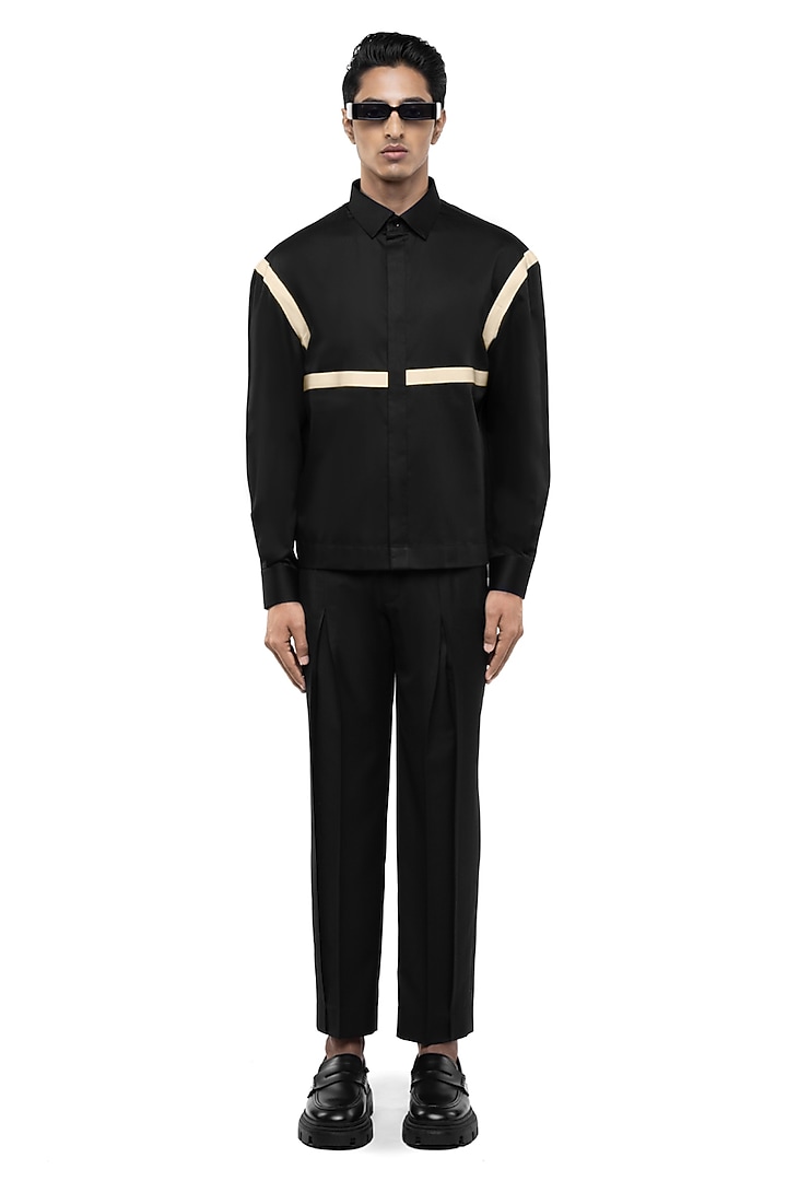 Black Giza Cotton Party Wear Shirt by SDS by KUSHAL SHAH at Pernia's Pop Up Shop