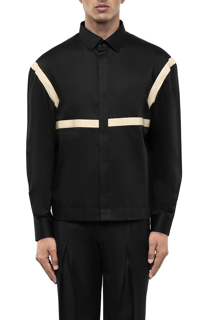 Black Giza Cotton Party Wear Shirt by SDS by KUSHAL SHAH at Pernia's Pop Up Shop