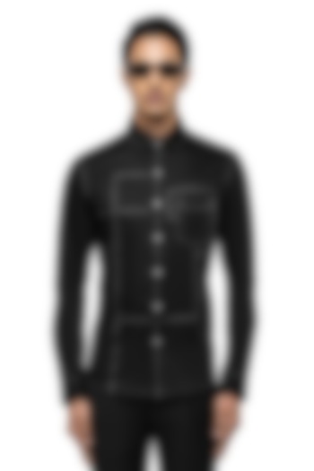 Black Giza Cotton Party Wear Shirt by SDS by KUSHAL SHAH at Pernia's Pop Up Shop