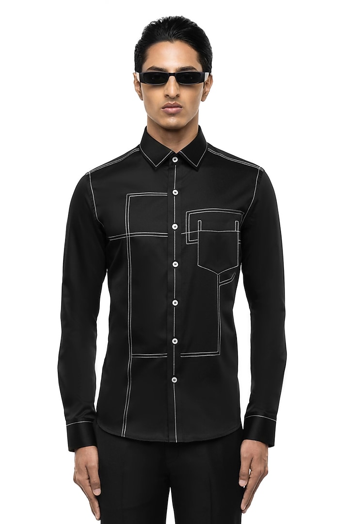 Black Giza Cotton Party Wear Shirt by SDS by KUSHAL SHAH at Pernia's Pop Up Shop