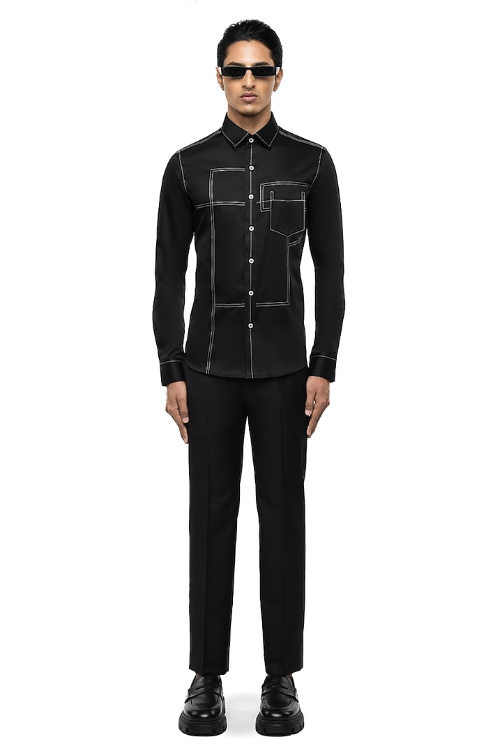Black Giza Cotton Party Wear Shirt by SDS by KUSHAL SHAH at Pernia's Pop Up Shop