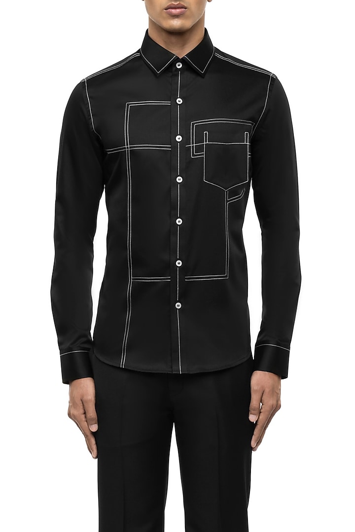 Black Giza Cotton Party Wear Shirt by SDS by KUSHAL SHAH at Pernia's Pop Up Shop