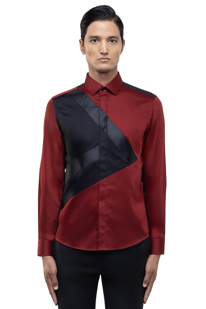 Maroon Giza Cotton Party Wear Shirt by SDS by KUSHAL SHAH at Pernia's Pop Up Shop
