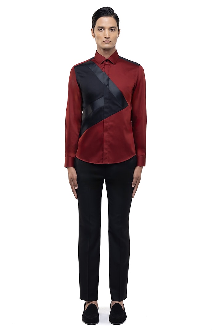 Maroon Giza Cotton Party Wear Shirt by SDS by KUSHAL SHAH at Pernia's Pop Up Shop