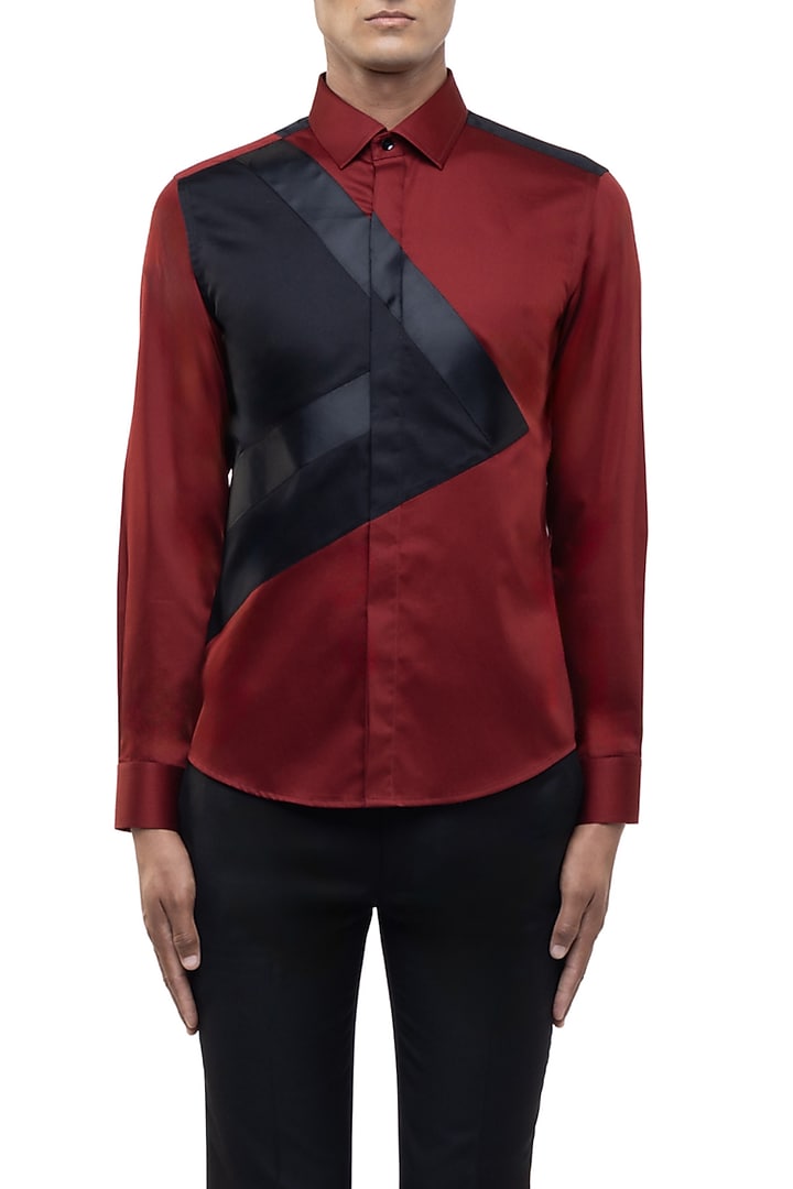Maroon Giza Cotton Party Wear Shirt by SDS by KUSHAL SHAH at Pernia's Pop Up Shop
