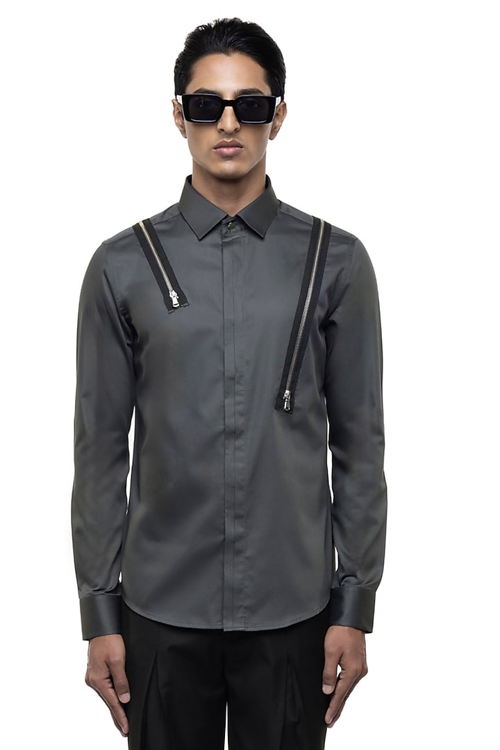 Grey Giza Cotton Party Wear Shirt by SDS by KUSHAL SHAH at Pernia's Pop Up Shop