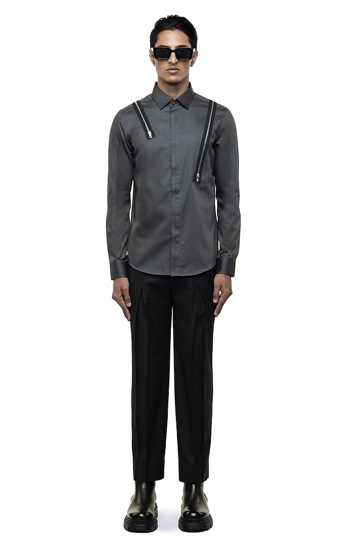 Grey Giza Cotton Party Wear Shirt by SDS by KUSHAL SHAH at Pernia's Pop Up Shop