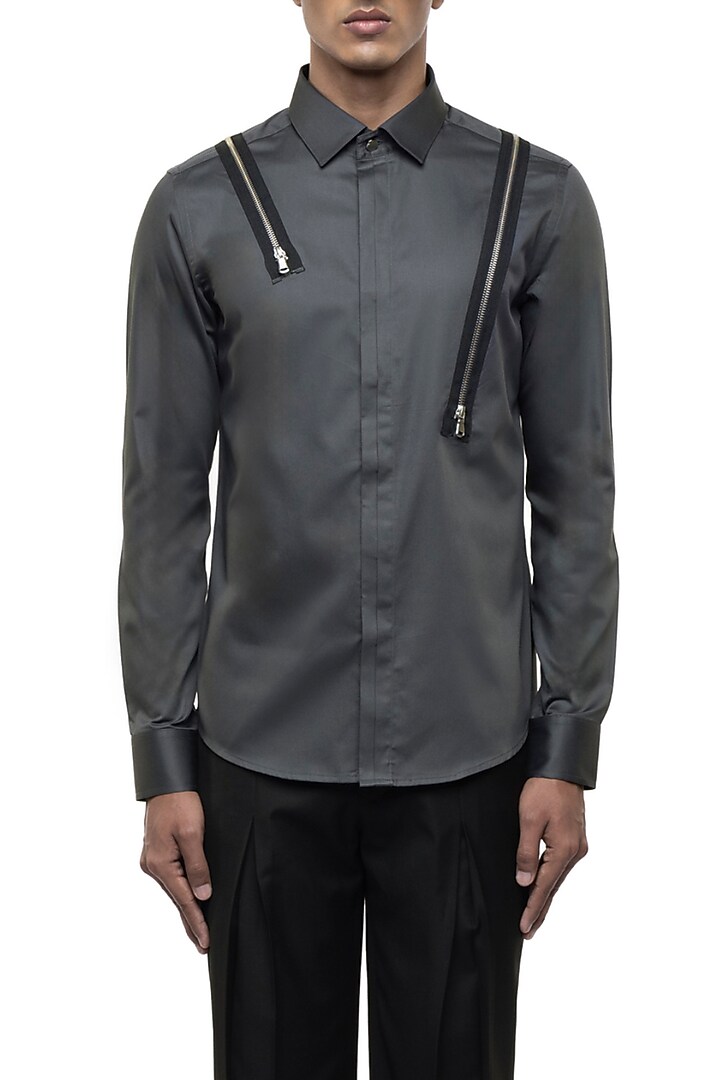 Grey Giza Cotton Party Wear Shirt by SDS by KUSHAL SHAH at Pernia's Pop Up Shop