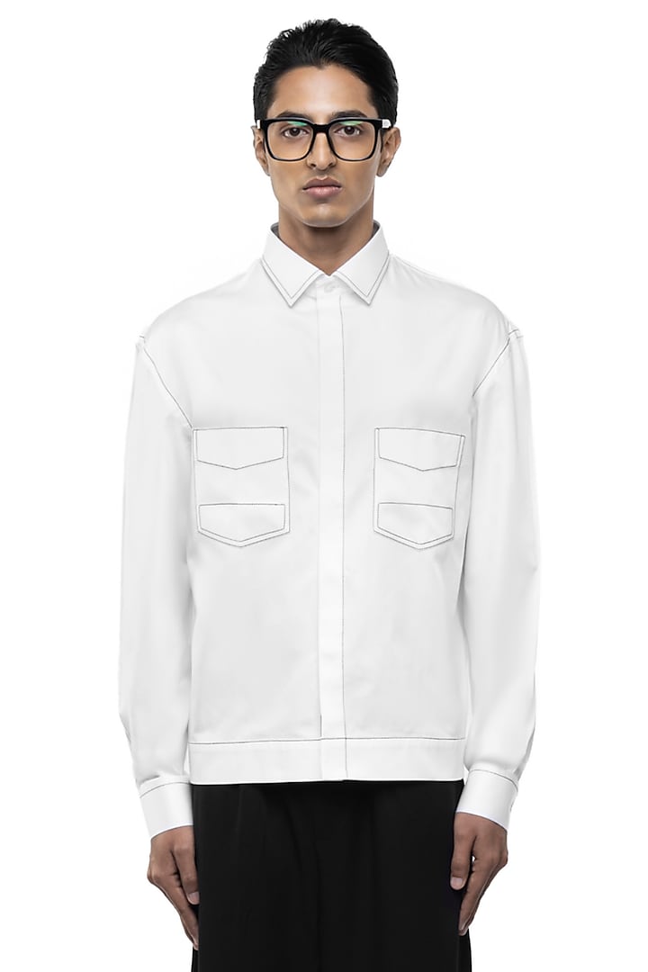 White Giza Cotton Party Wear Shirt by SDS by KUSHAL SHAH at Pernia's Pop Up Shop