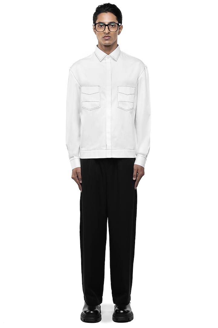White Giza Cotton Party Wear Shirt by SDS by KUSHAL SHAH at Pernia's Pop Up Shop