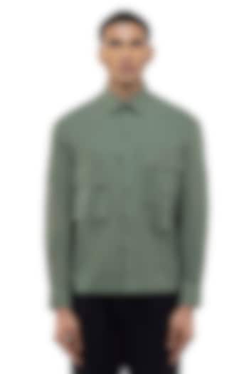 Sage Green Cotton Elastane Party Wear Shirt by SDS by KUSHAL SHAH at Pernia's Pop Up Shop