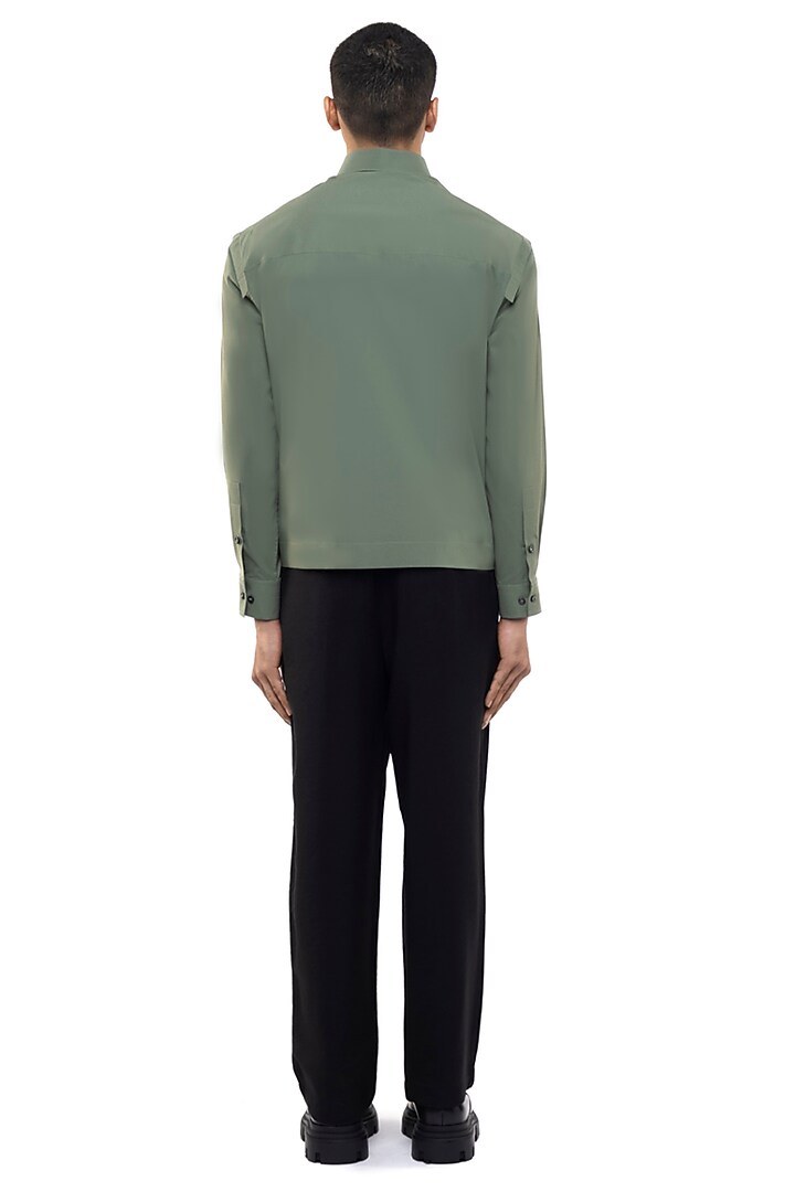 Sage Green Cotton Elastane Party Wear Shirt by SDS by KUSHAL SHAH at Pernia's Pop Up Shop