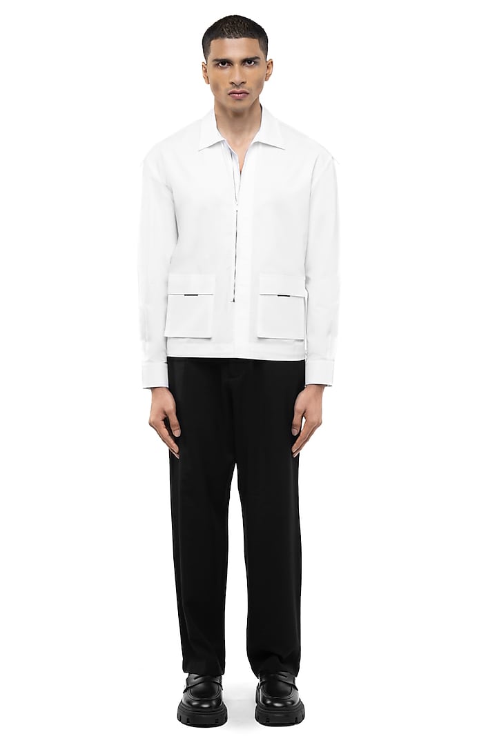 White Cotton Elastane Party Wear Shirt by SDS by KUSHAL SHAH at Pernia's Pop Up Shop