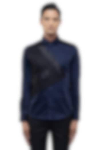 Navy Giza Cotton Party Wear Shirt by SDS by KUSHAL SHAH at Pernia's Pop Up Shop