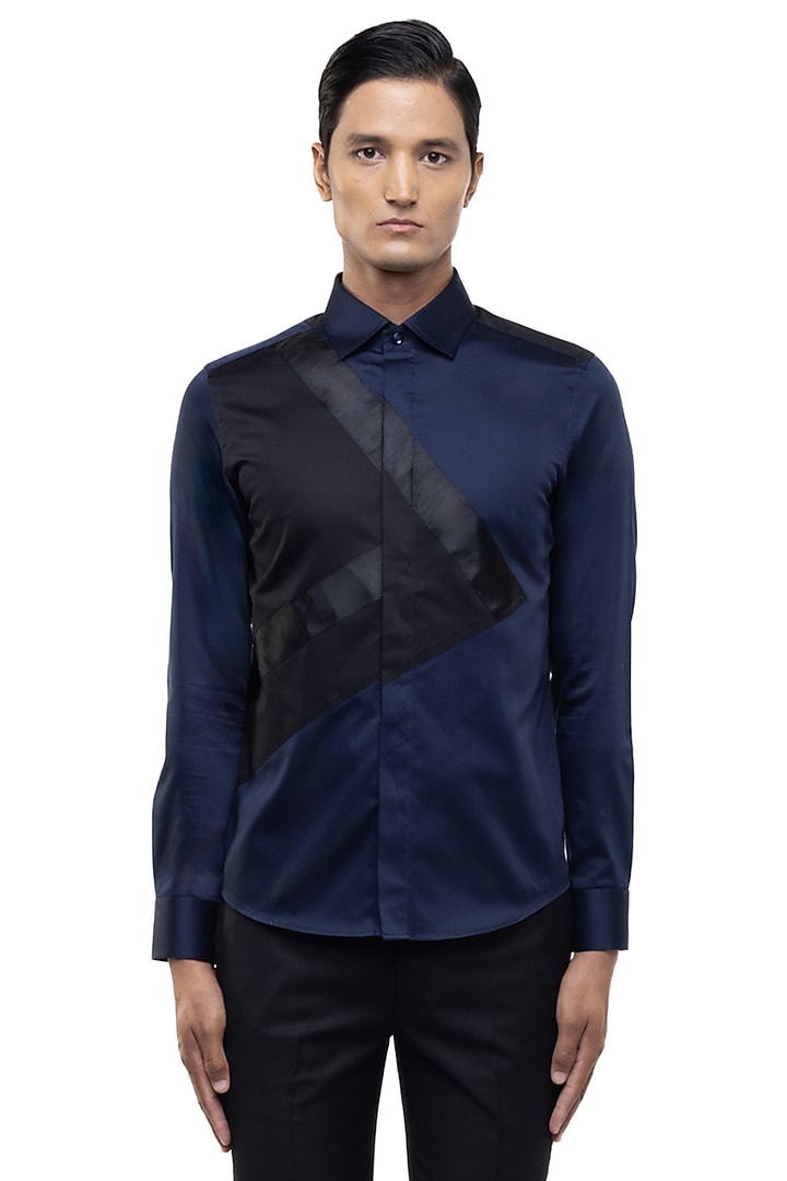Navy Giza Cotton Party Wear Shirt by SDS by KUSHAL SHAH at Pernia's Pop Up Shop