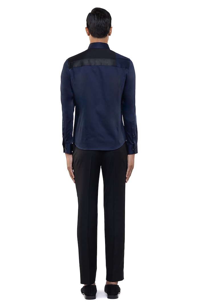 Navy Giza Cotton Party Wear Shirt by SDS by KUSHAL SHAH at Pernia's Pop Up Shop
