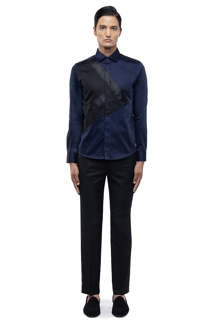 Navy Giza Cotton Party Wear Shirt by SDS by KUSHAL SHAH at Pernia's Pop Up Shop