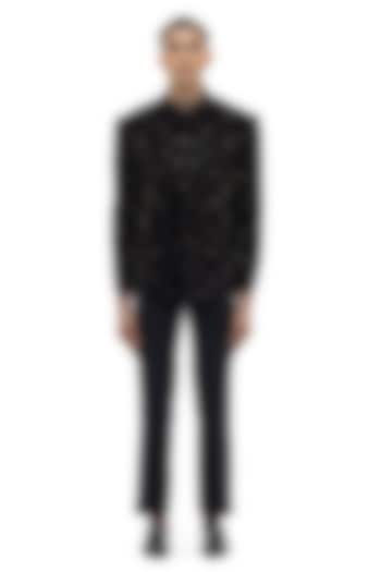 Black Velvet Motif Embellished Groom Bandhgala Set by SDS by KUSHAL SHAH at Pernia's Pop Up Shop