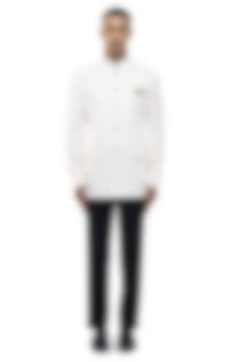 White Suiting Groom Bandhgala Set by SDS by KUSHAL SHAH at Pernia's Pop Up Shop