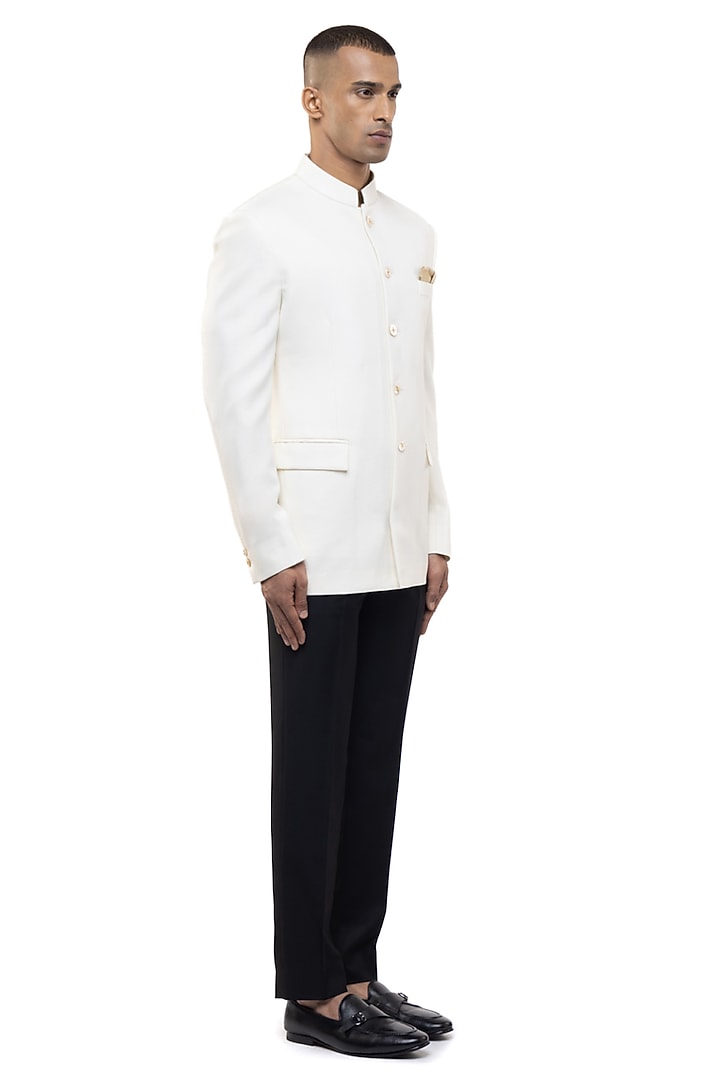 White Suiting Groom Bandhgala Set by SDS by KUSHAL SHAH at Pernia's Pop Up Shop