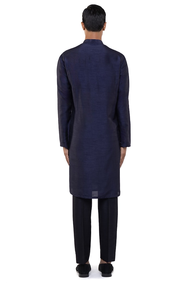 Navy Blue & White Silk Embroidered Kurta Set by SDS by KUSHAL SHAH at Pernia's Pop Up Shop