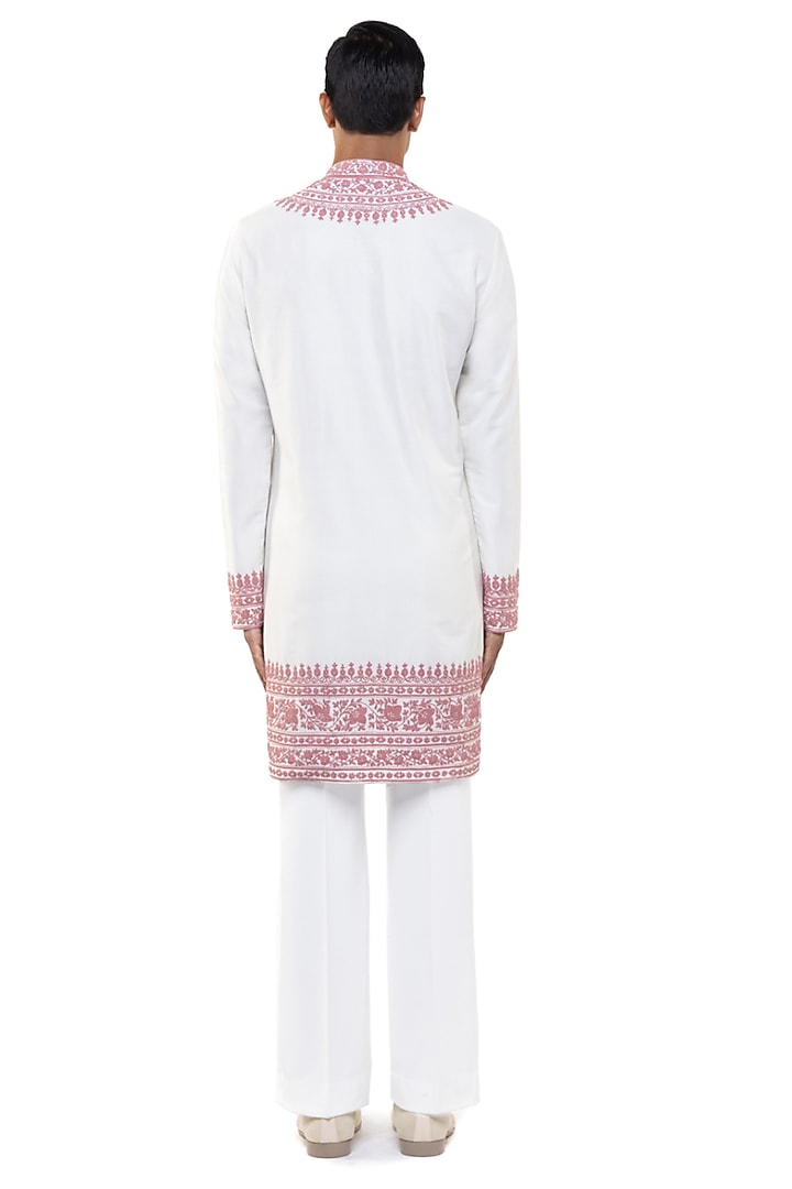 White & Pink Silk Dori Embroidered Kurta Set by SDS by KUSHAL SHAH at Pernia's Pop Up Shop