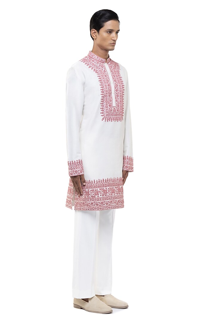 White & Pink Silk Dori Embroidered Kurta Set by SDS by KUSHAL SHAH at Pernia's Pop Up Shop