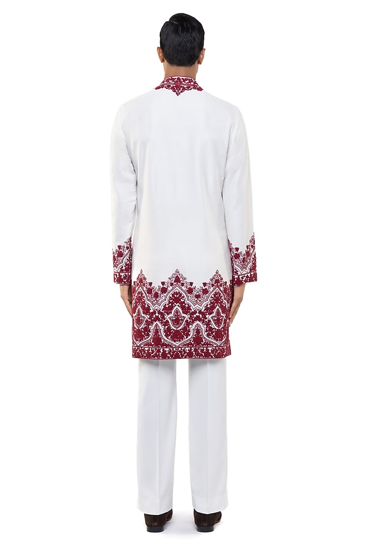 White & Red Silk Dori Embroidered Kurta Set by SDS by KUSHAL SHAH at Pernia's Pop Up Shop