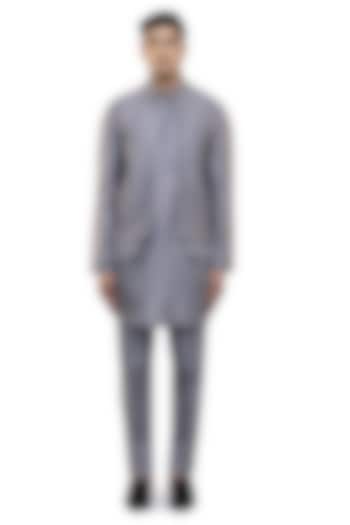 Grey Silk Pleated Bundi Jacket Set by SDS by KUSHAL SHAH at Pernia's Pop Up Shop