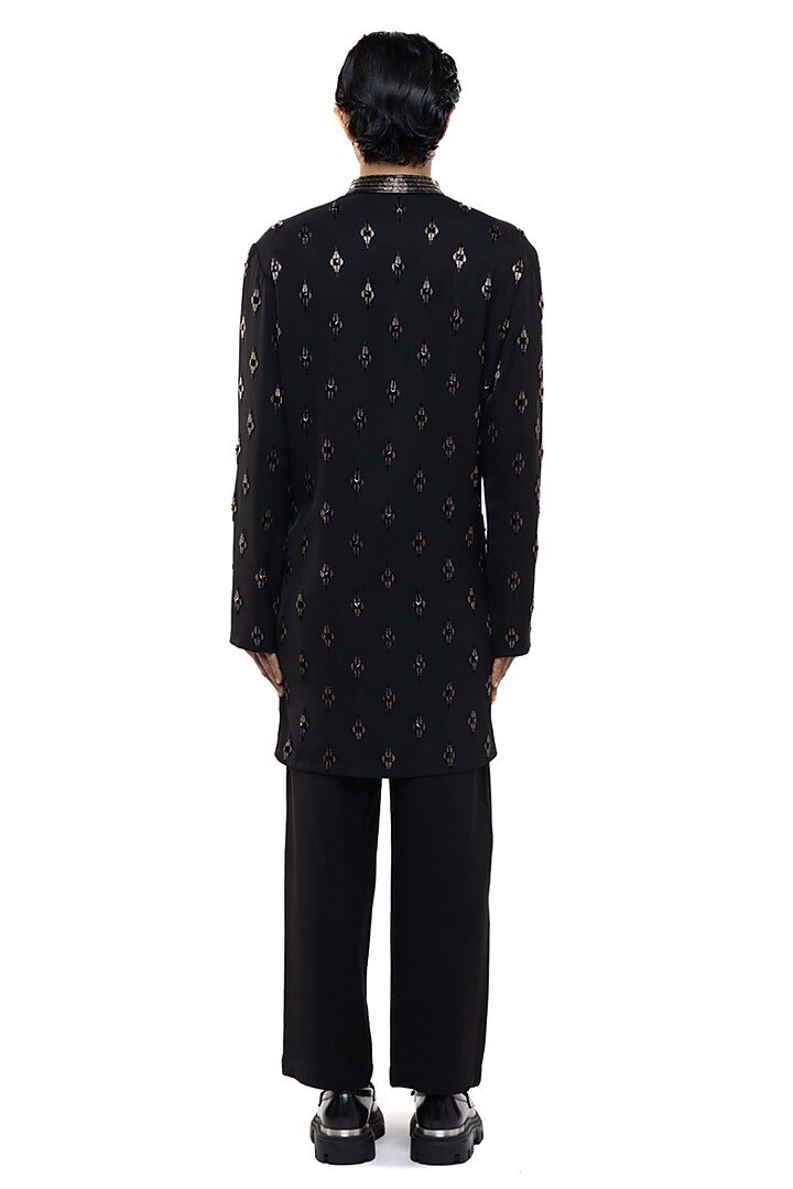 Black Cotton Elastane Motifs Embellished Kurta Set by SDS by KUSHAL SHAH at Pernia's Pop Up Shop