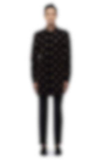 Black Cotton Elastane Motifs Embellished Kurta Set by SDS by KUSHAL SHAH at Pernia's Pop Up Shop