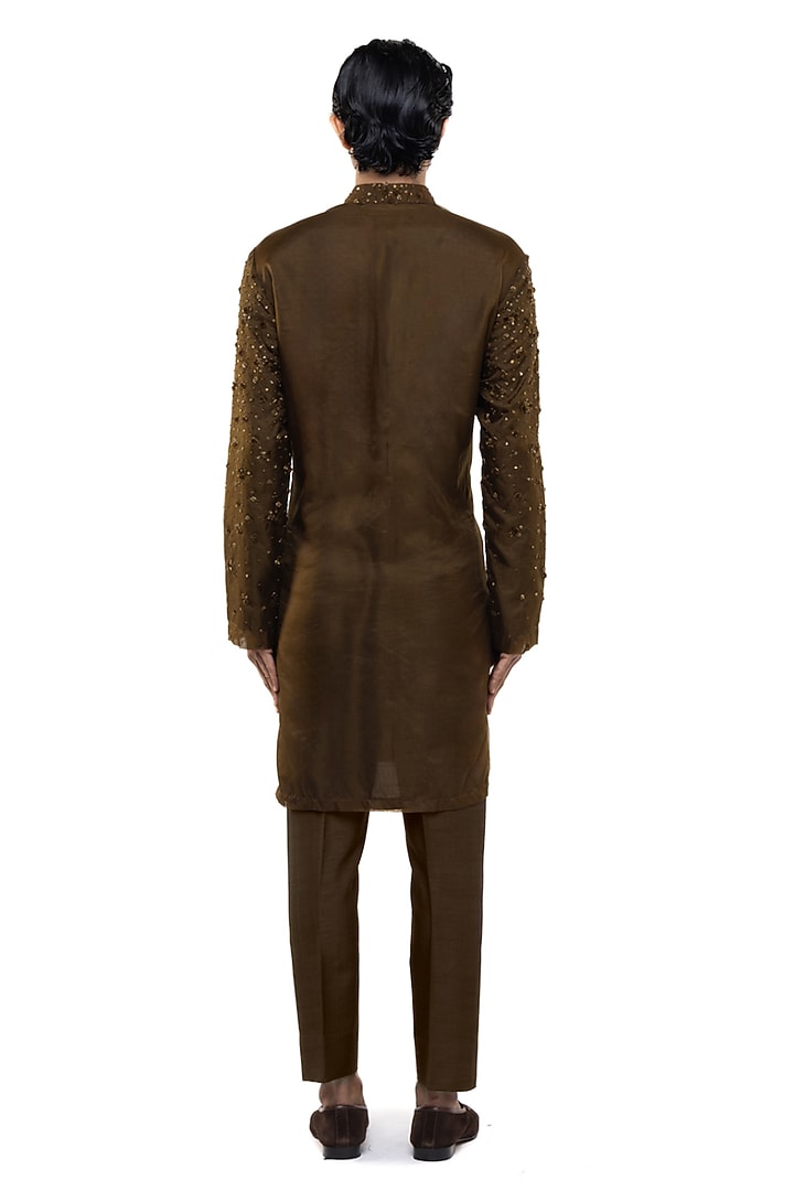 Brown Organza Applique Embroidered Kurta Set by SDS by KUSHAL SHAH at Pernia's Pop Up Shop