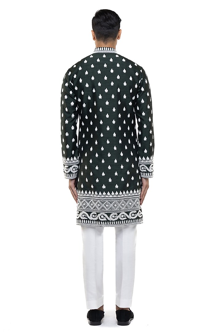 Green & White Silk Dori Embroidered Kurta Set by SDS by KUSHAL SHAH at Pernia's Pop Up Shop