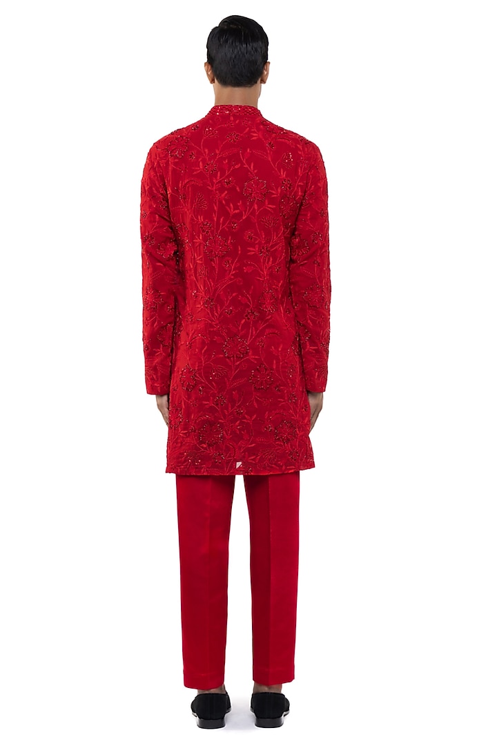 Red Georgette Floral Embroidered Kurta Set by SDS by KUSHAL SHAH at Pernia's Pop Up Shop