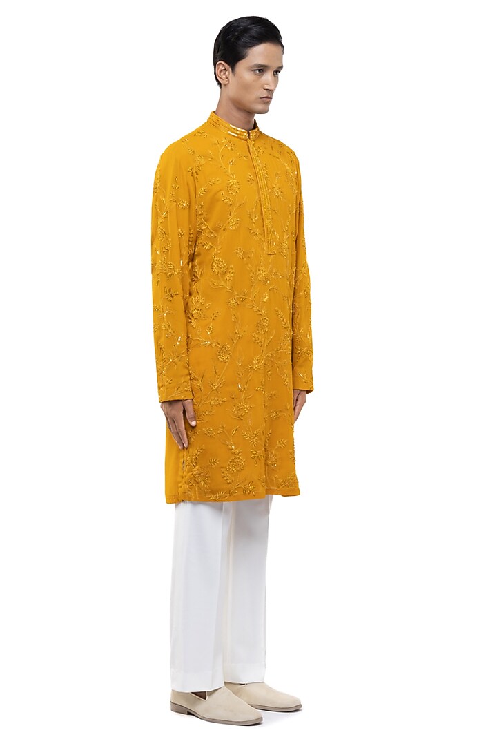 Yellow Georgette Floral Embroidered Kurta Set by SDS by KUSHAL SHAH at Pernia's Pop Up Shop