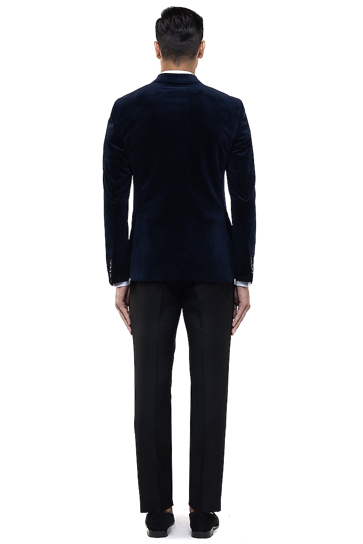 Navy Blue Velvet Tuxedo Set by SDS by KUSHAL SHAH at Pernia's Pop Up Shop