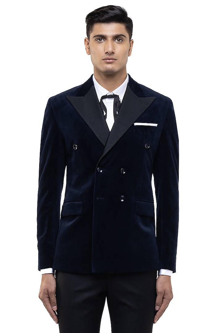 Navy Blue Velvet Tuxedo Set by SDS by KUSHAL SHAH at Pernia's Pop Up Shop