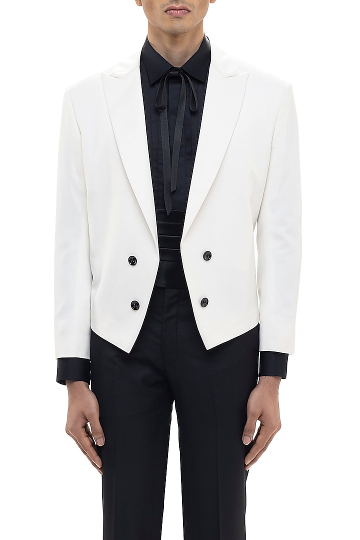 White Worsted Wool Tuxedo Set by SDS by KUSHAL SHAH at Pernia's Pop Up Shop