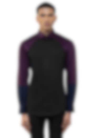 Black & Navy Blue Giza Cotton Party Wear Shirt by SDS by KUSHAL SHAH at Pernia's Pop Up Shop