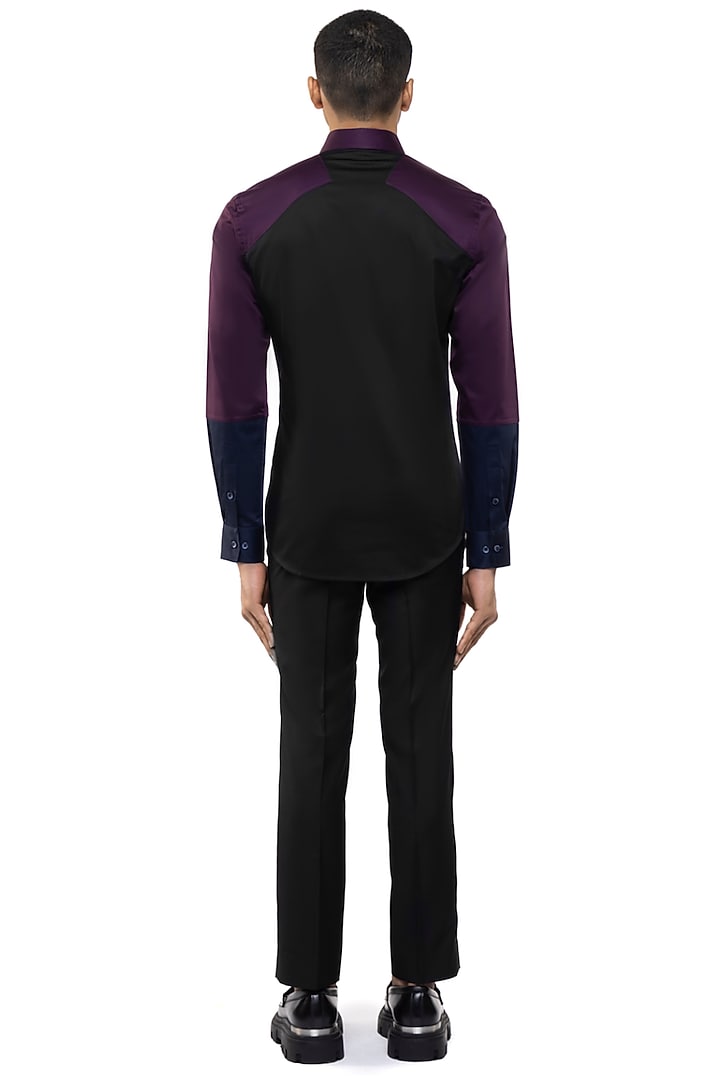 Black & Navy Blue Giza Cotton Party Wear Shirt by SDS by KUSHAL SHAH at Pernia's Pop Up Shop