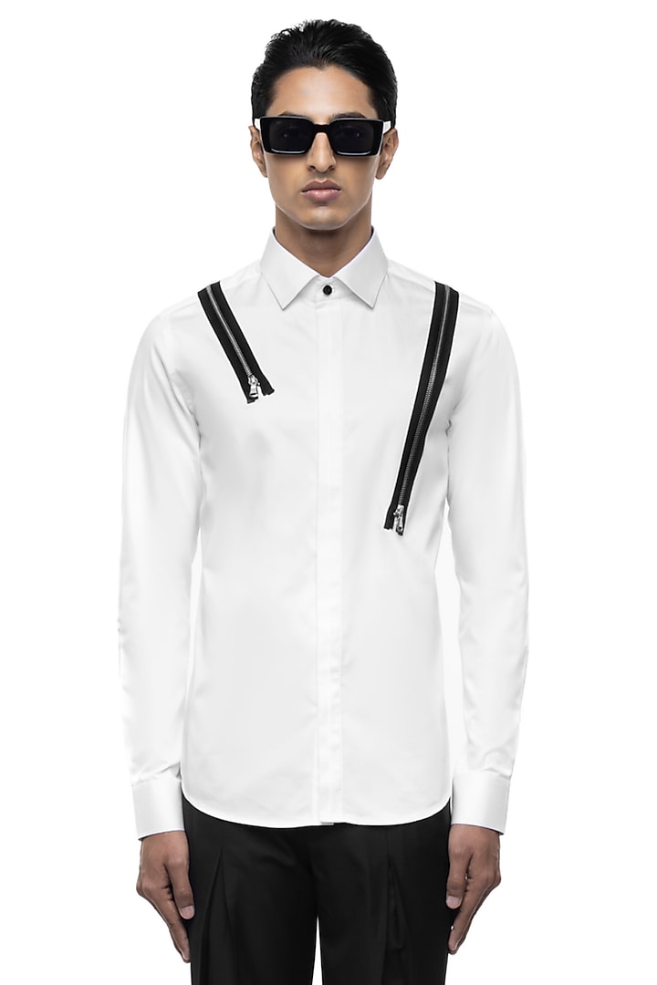 White Giza Cotton Party Wear Shirt by SDS by KUSHAL SHAH at Pernia's Pop Up Shop