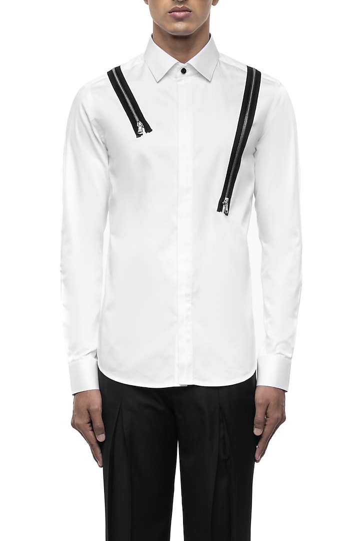White Giza Cotton Party Wear Shirt by SDS by KUSHAL SHAH at Pernia's Pop Up Shop