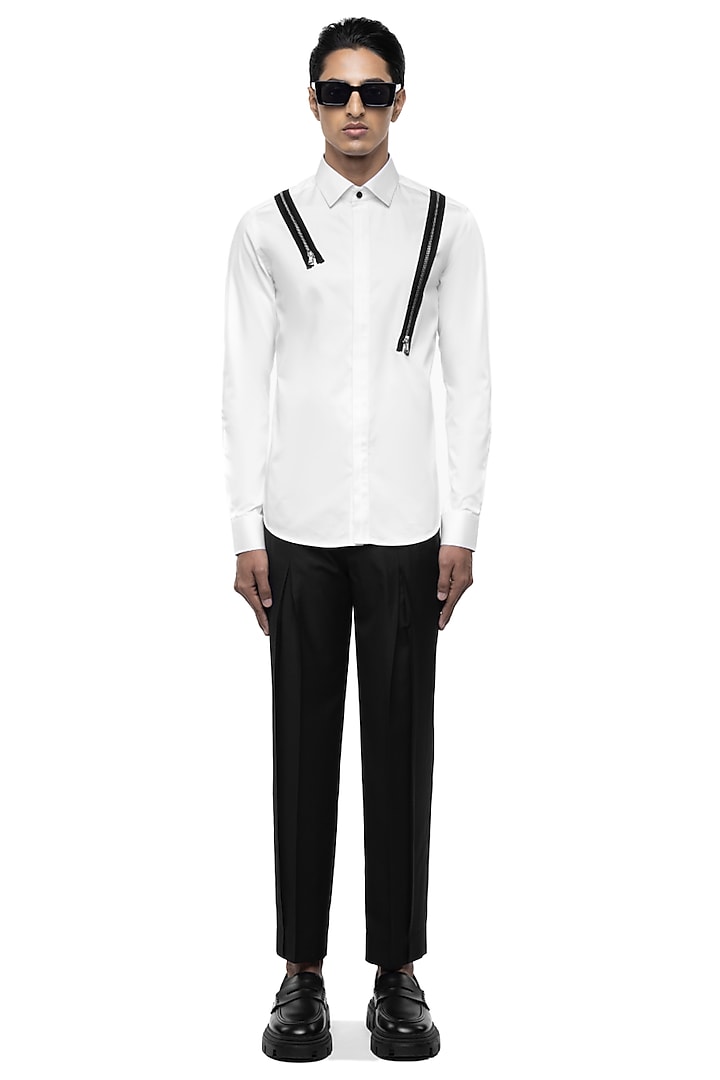 White Giza Cotton Party Wear Shirt by SDS by KUSHAL SHAH at Pernia's Pop Up Shop