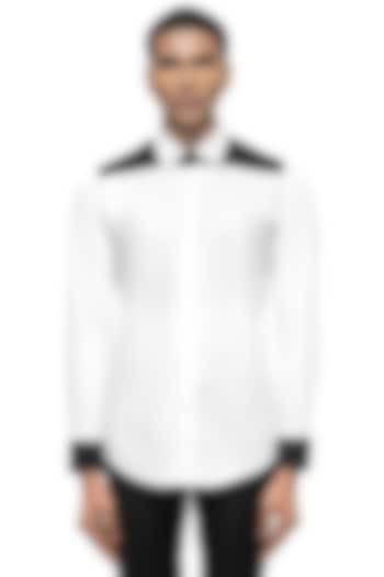 White Giza Cotton Party Wear Shirt by SDS by KUSHAL SHAH at Pernia's Pop Up Shop