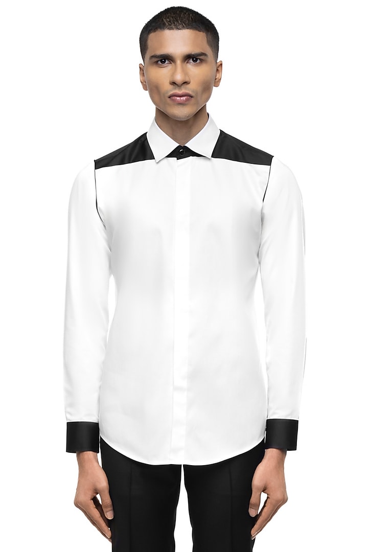 White Giza Cotton Party Wear Shirt by SDS by KUSHAL SHAH at Pernia's Pop Up Shop