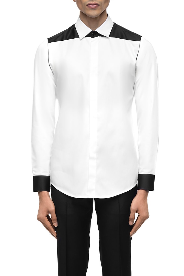 White Giza Cotton Party Wear Shirt by SDS by KUSHAL SHAH at Pernia's Pop Up Shop